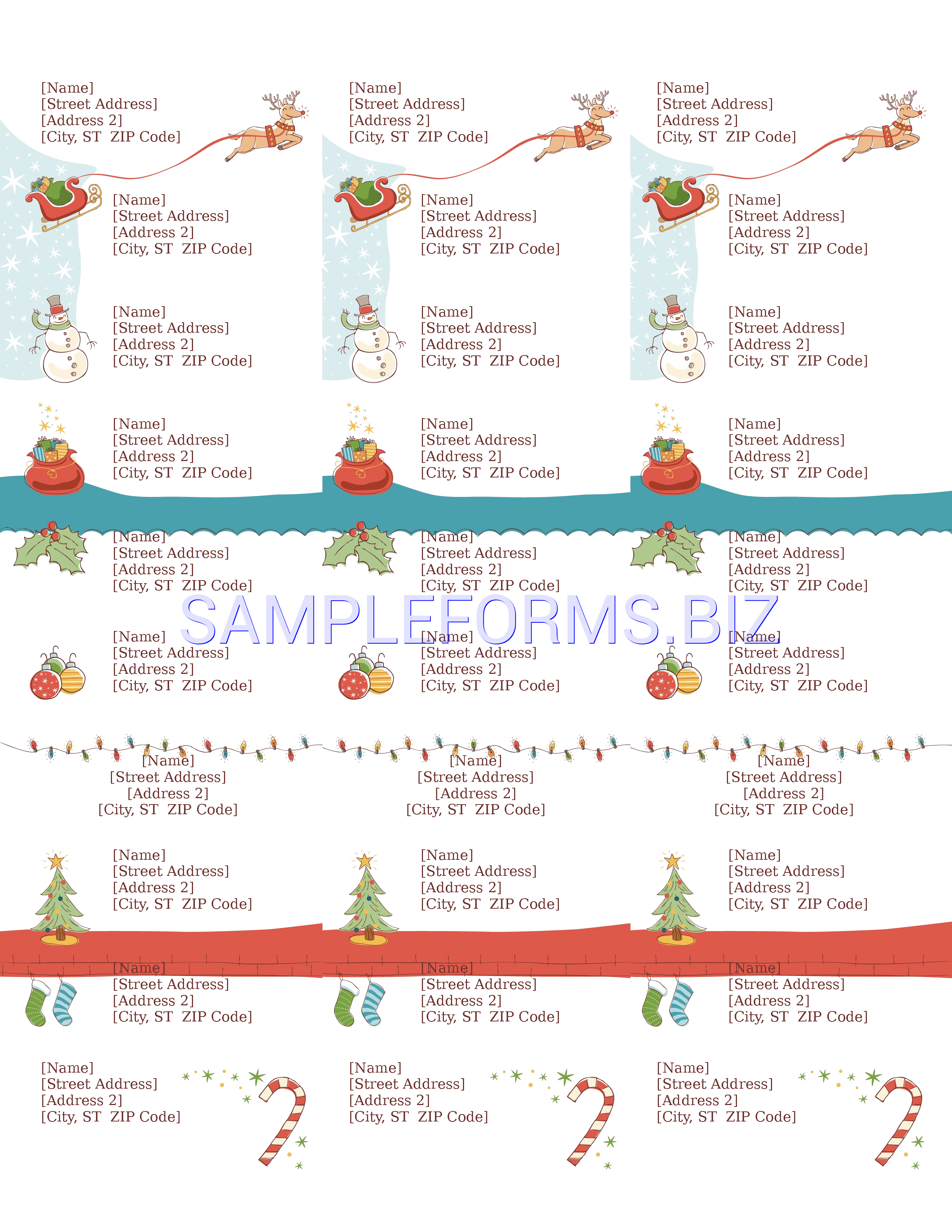 Preview free downloadable Christmas Address Label Template in PDF (page 1)